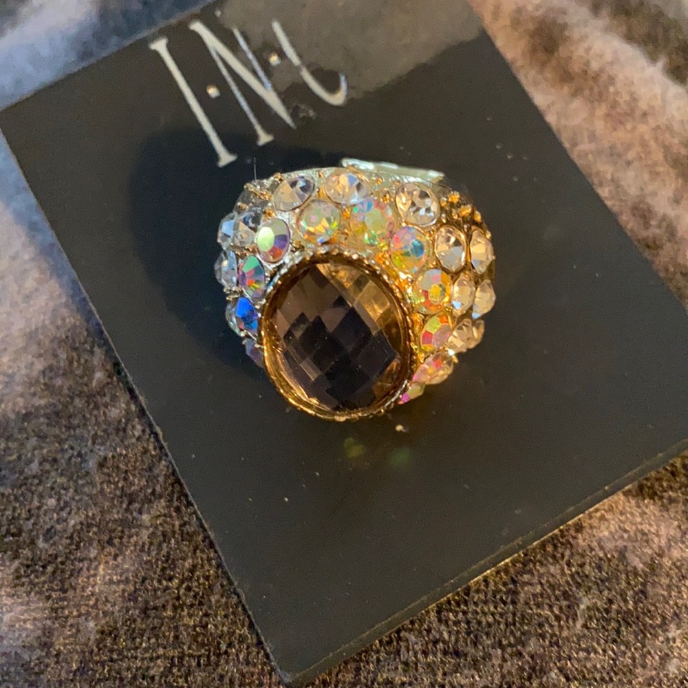Inc rhinestone stretch ring gold tone cocktail ring new